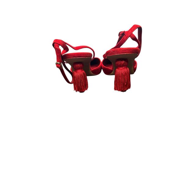 Kate Spade Voila Pumps Red Tassel Suede Pointed Toe Kitten Heels Size 10 - Picture 7 of 9